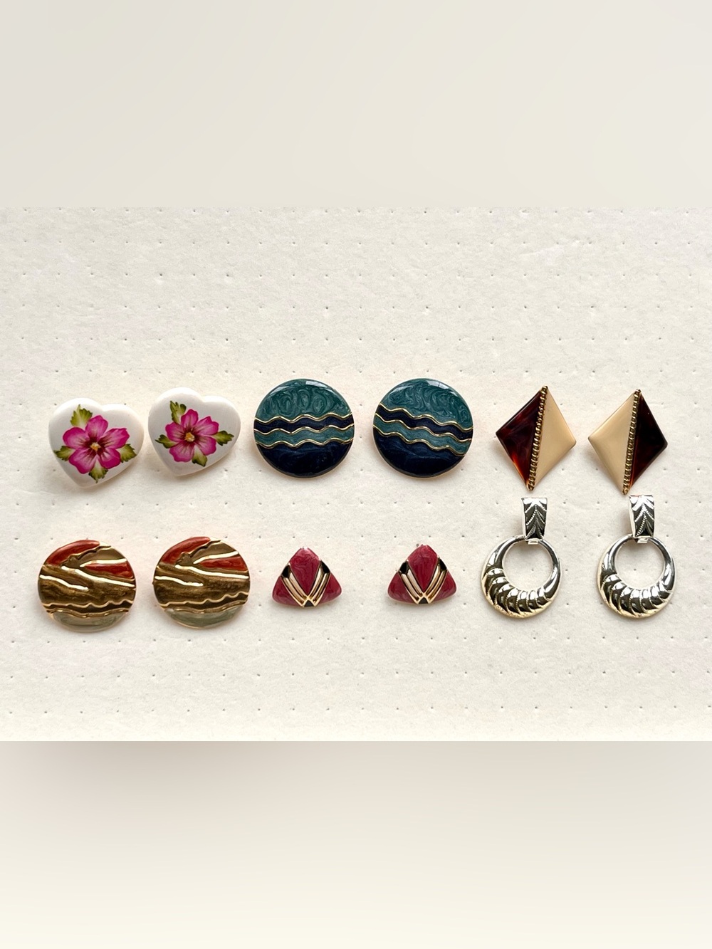 6 Pairs Vintage 80s 90s Sophisticated Geometric Floral Stud Earrings Lot